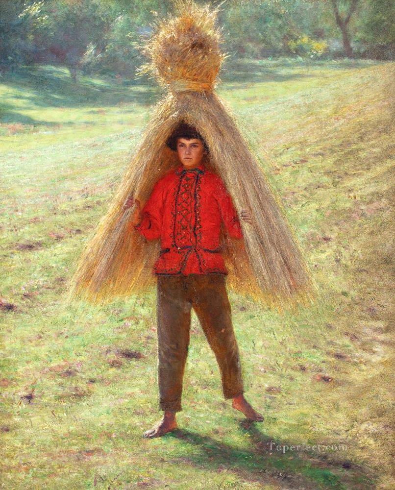 Boy Carrying a Sheaf Aleksander Gierymski Realism Impressionism Oil Paintings